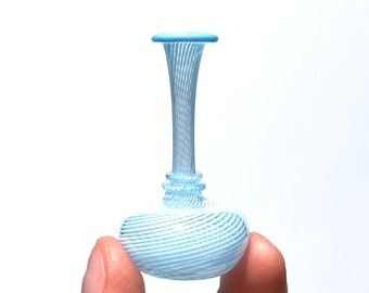 Sky Blue Striped Miniature Bottle, Hand Blown Glass