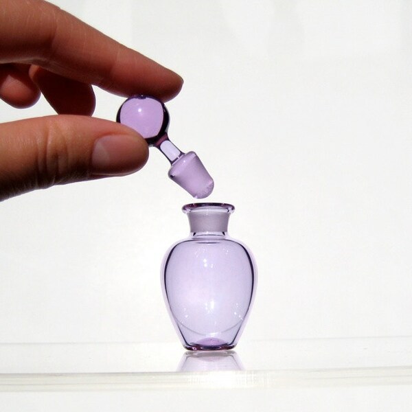 Perfume Bottle or Small Jar, Lilac Purple Hand Blown Glass