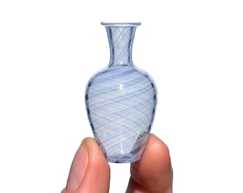 Miniature Bottle in Blue Stripes, Hand Blown Glass