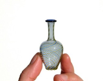 Hand Blown Glass Bottle with Blue and Gold Stripes