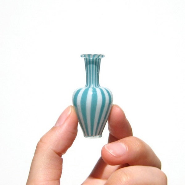 Miniature Vase in Turquoise and White, Dollhouse Vase