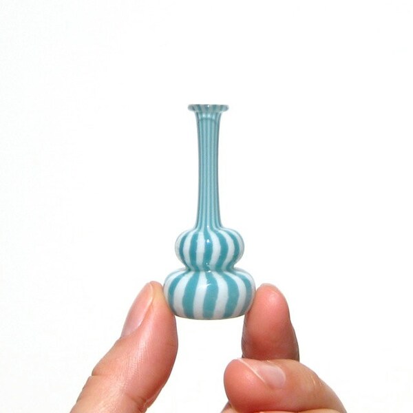 Miniature Bottle in Turquoise and White, Hand Blown Glass Drink Me