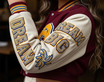 Custom Cropped Varsity Jacket for Women – Personalized Letterman Street wear Jacket with Chenille Patches, Direct Embroidery, Trendy Gift