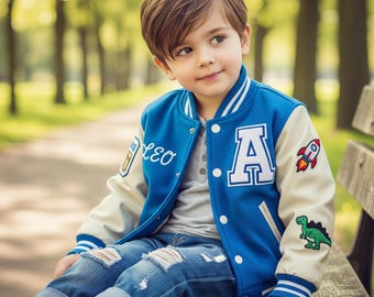 Personalized Kid Name Varsity Unisex Jacket, Customized Baseball Jacket Letterman College Personalized Initials & Name Varsity Jacket