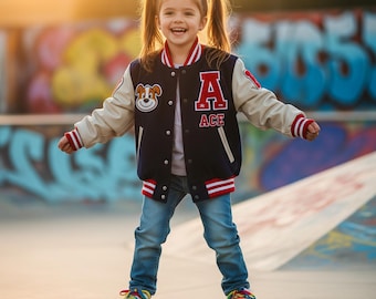 Personalised Kids Name Varsity Jacket, Customised Kids Varsity Jacket, Baseball style Jacket, Kids School Jacket, Unisex Jacket, Letterman
