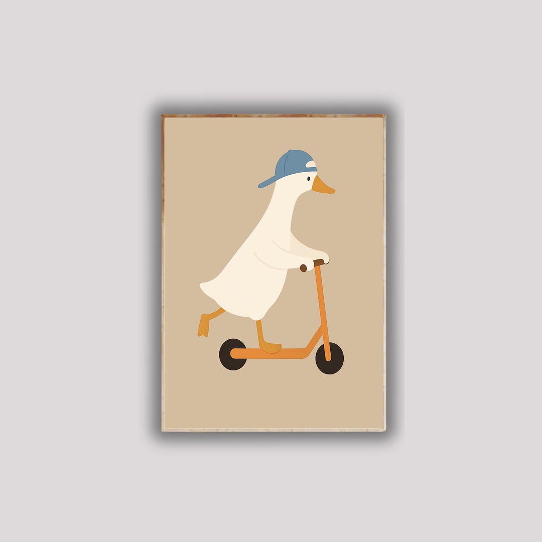 Silly Goose on Scooter Poster, Funny Duck Wall Art, Quirky Bird Digital ...
