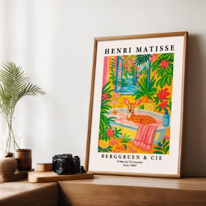 Arte de Henri Matisse, Impresión de ciervo en la bañera, Póster rosa, Póster de animales, Impresión de cierva, Decoración original, Arte mural para baño