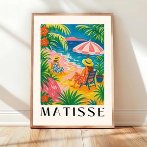 Lámina artística de mujeres en la playa, decoración playera bohemia, arte mural de Henri Matisse, póster rosa, arte mural Y2K