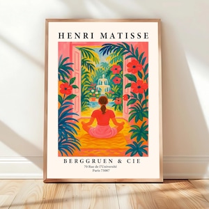 Affiche de femme faisant du yoga, art mural de méditation, impression Matisse, décor spirituel rose