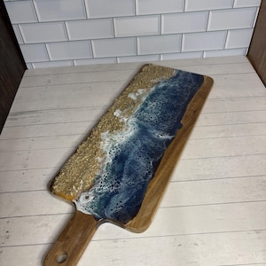 Wood and Epoxy Ocean Waves Charcuterie Board with beach sand