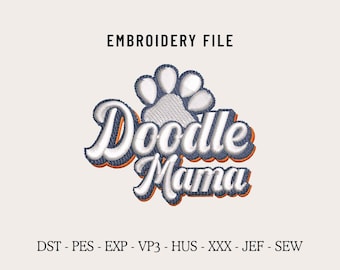 Doodle Mama Embroidery Machine Design File for Hats, Trendy Embroidery, Snapback Cap PES Files, Baseball Mom Custom Embroidery Digitizing