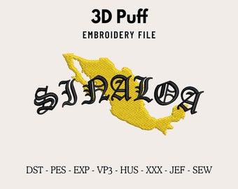 Sinaloa 3D Puff Embroidery Design File for Hats, Trendy Embroidery, Raised Mexican Embroidery, Gorra Bordados, Custom Snapback Hat PES Files