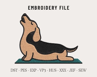 Cute Dachshund Dog Yoga Machine Embroidery Design File for Hats, Wiener Pet Embroidery Files, Embroidery Digitizing, Snapback & Dad Hat PES