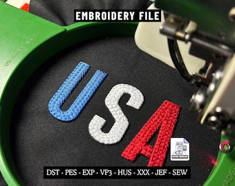 USA 3D Puff Textured Motif Embroidery Machine Design File for Hats, 4th of July Cap, Embroidery File for Making Sports Trucker & Dad Hat PES