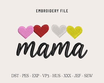 Mama Heart Embroidery Machine Design File for Hats, Trendy Embroidery, Mothers Day Gift PES Files, Baseball Mom Custom Embroidery Digitizing