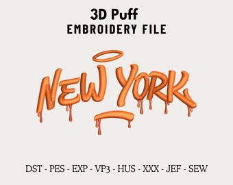 New York 3D Embroidery Machine Design File for Hats, Street Style Graffiti Puff Font, Hat Embroidery Files,Custom Dad Hat Digitizing PES DST