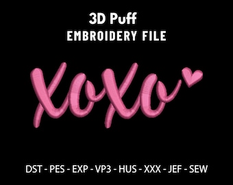 XOXO 3D Puff Embroidery Machine File for Hats, Valentine Love Cap Design, Raised Foam Snapback Dad Hat Trucker Hat File, Dst Pes Girl Hat