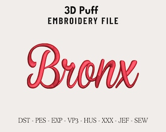 Bronx 3D Script Embroidery Machine Design File for Caps, Puff Embroidery Font, Custom Dad & Trucker Hat, Personalized Embroidery Digitizing
