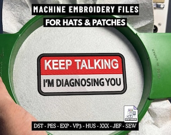 Funny Therapist Machine Embroidery File for Hats and Patches, Name Badge Design Digital Download PES DST
