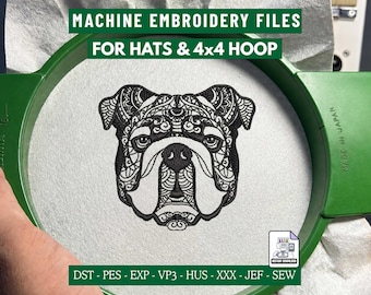 Ornamental Bulldog Face Embroidery Design, Mandala Dog Machine Embroidery for Hats & 4x4 Hoop