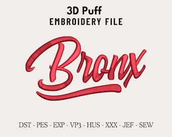 Bronx 3D Script Embroidery Machine Design File for Caps, Puff Embroidery Font, Custom Dad & Trucker Hat, Personalized Embroidery Digitizing