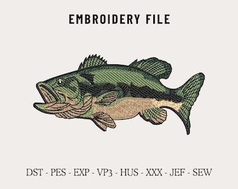 Bass Fish Embroidery Machine Design File for Hats, Outdoor Hunting Cap Design, Custom Embroidery Digitizing, Dad & Trucker Hat Pes Dst File