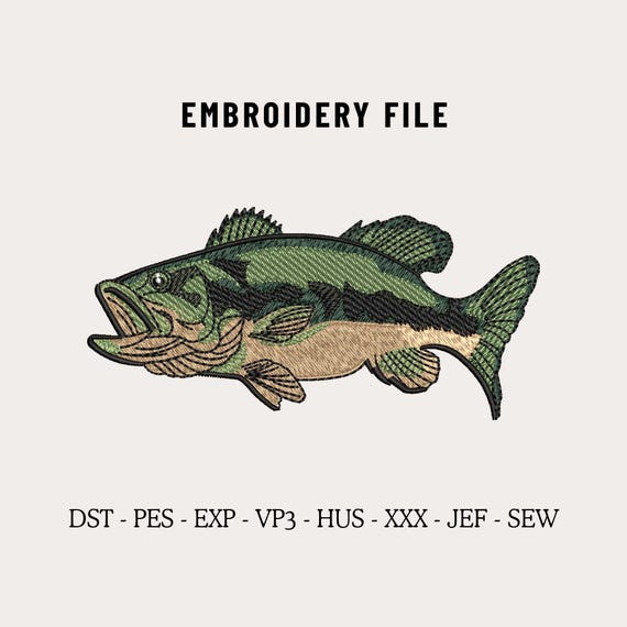Bass Fish Embroidery Machine Design File for Hats, Outdoor Hunting Cap Design, Custom Embroidery Digitizing, Dad & Trucker Hat Pes Dst File