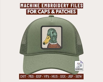 Mallard Duck Embroidery Design, Waterfowl Hunting Machine Embroidery File for Caps Trucker Hats Patches, Digital Download PES DST