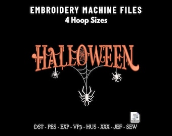Halloween Spider Web Embroidery Design, Spooky Machine Embroidery File for Hats Sweatshirts Hoodies Tote Bags, 4 Hoop Sizes DST PES