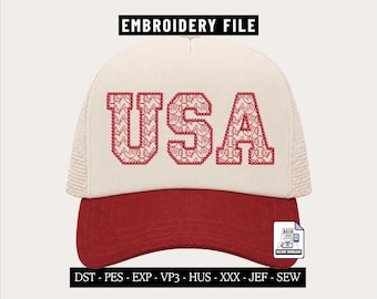 USA Baseball Motif Embroidery Machine Design File for Hats, 4th of July Cap Design, Embroidery File for Making Sports Trucker & Dad Hats PES