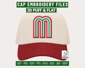 Mexican Baseball 3D Puff and Flat Embroidery Design, Beisbol Machine Embroidery File for Trucker Hats Caps, Digital Download PES DST