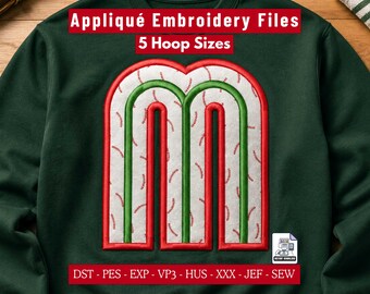Mexican Béisbol Applique Embroidery Design, Varsity Jacket Machine Embroidery, Sports Sweatshirt 5 Hoop Sizes