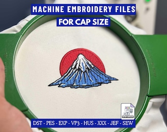 Japanese Mountain Fuji Machine Embroidery Design for Hats Digital Download PES DST