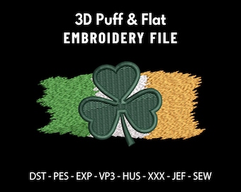 Shamrock Irish Flag 3D Embroidery Machine File for Hats, St Patrick’s Day Cap Design, Irish Pride Snapback Dad and Trucker Hat PES DST Files