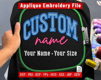 Custom Arched Varsity Applique with Script Name, Personalized Machine Embroidery Design