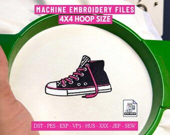 Checkerboard Sneaker Embroidery Design, 4x4 Hoop Machine Embroidery File for Shirts Tote Bags Jackets, Digital Download DST PES