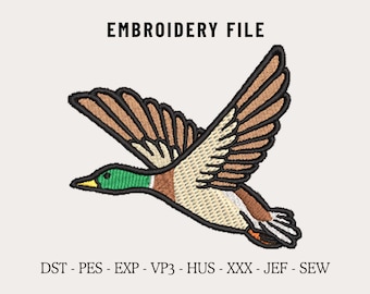 Flying Mallard Duck Embroidery Machine File for Hats, Duck Hunting Cap PES Design, Wildlife Snapback Dad Hat Trucker DST, Bird Stickdatei