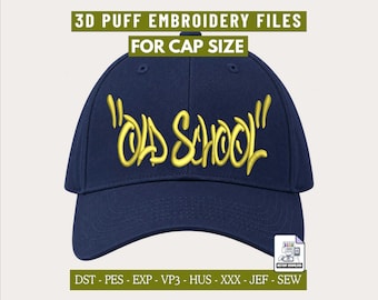 Old School 3D Puff Embroidery Design, Graffiti Script Machine Embroidery File for Caps Trucker Hats Digital Download PES DST