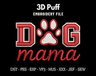 Dog Mama 3D Puff broderimaskin designfil för hattar, trendigt broderi, MOM PES-filer, digitalisering av anpassat husdjursbroderi, hinkhatt