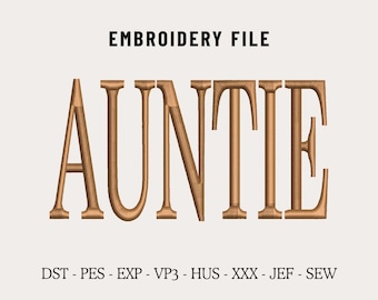 Auntie Elongated Embroidery File for Hats, Script Font Cap Design, Dad Hat Snapback PES DST Machine File, Custom Trucker Hat, Stickdatei