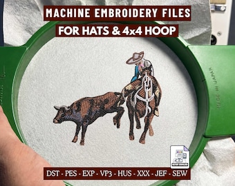Charro Bull Machine Embroidery Design, Mexican Charrería Rodeo File for Hats & 4x4 Hoop
