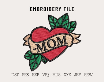 MOM Retro Tattoo Embroidery Machine Design File for Hats, Hat Embroidery Files, Vintage Cap Embroidered, Personalized Embroidery Digitizing