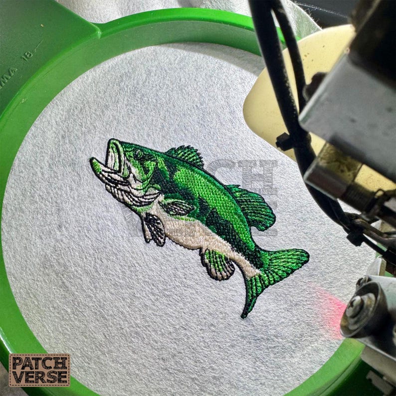 Bass fish embroidery design file stitched in a realistic largemouth bass style, professionally digitized for hats and caps. This fishing embroidery file is optimized for dad hats, trucker hats, and snapback caps, featuring clean outlines and smooth fills for outdoor, angler, and fishing brand projects. Perfect for machine embroidery on fishing hats, custom caps, and 
outdoor apparel.