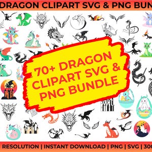 Drachen Clipart SVG & PNG Bundle: 70+ Fantasy Designs (Digitaler Download)