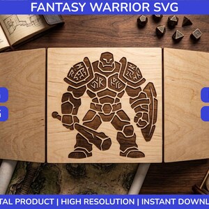 Fantasy Warrior SVG, Golem DND Character Cut File for Cricut DM Screen