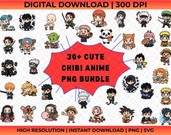 Anime SVG & PNG Bundle - 30+ Cute Chibi Featuring Solo Leveling Demon Slayer One Piece Naruto Jujutsu Kaisen Bleach Chainsaw Man Dragon Ball