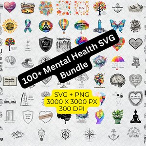 Ensemble SVG Santé mentale : plus de 100 citations sur les soins personnels et fichiers de coupe inspirants pour Cricut & Silhouette