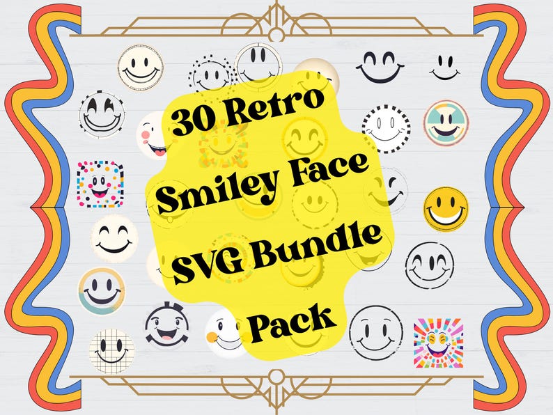 Smiley Face SVG and PNG Bundle: Happy Vintage Retro Groovy Smily Faces ...