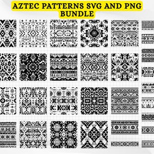 Pakiet Aztec Patterns SVG i PNG | 30 wzorów plemiennych i obramowań | Geometryczne pliki do cięcia Southwestern | Pobieranie cyfrowe dla Cricut, Silhouette
