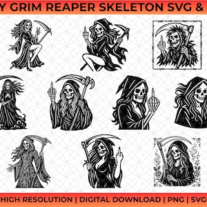 Lady Grim Reaper Skeleton SVG PNG: Tattoo & Cricut Cut Files
